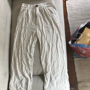 Beige Linen Bohme Small Wide Leg Chic Casual Pants, Worn Once, Wood Button